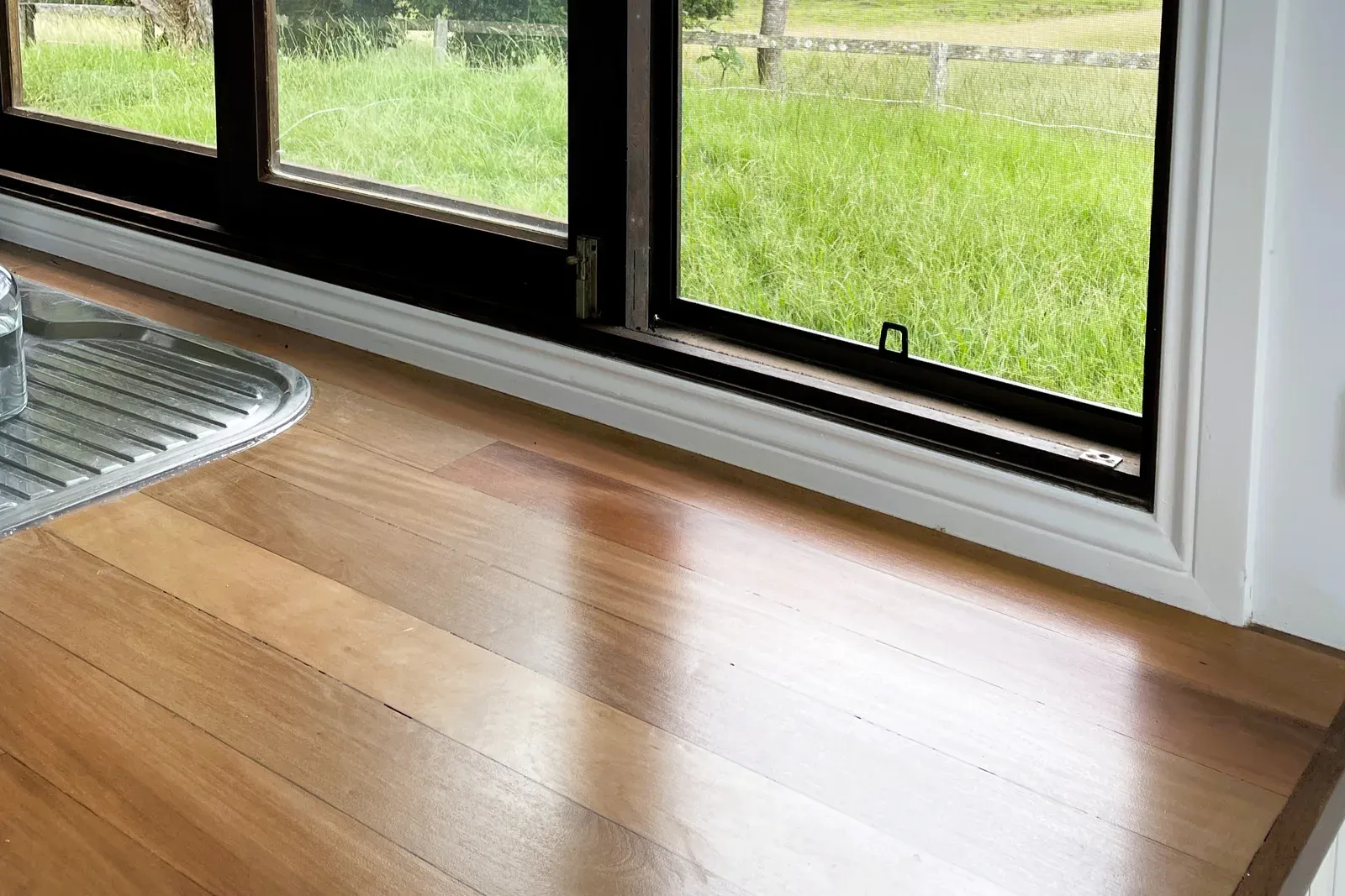 Repainted window frames and timber lining at the Buckleys Road home